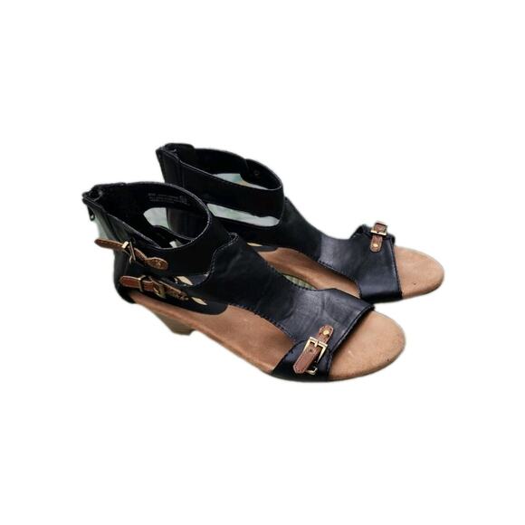 Aerosoles A2 Women's Zenfandel Wedge Sandal Size 8 Black With Brown Buckle - Picture 4 of 13